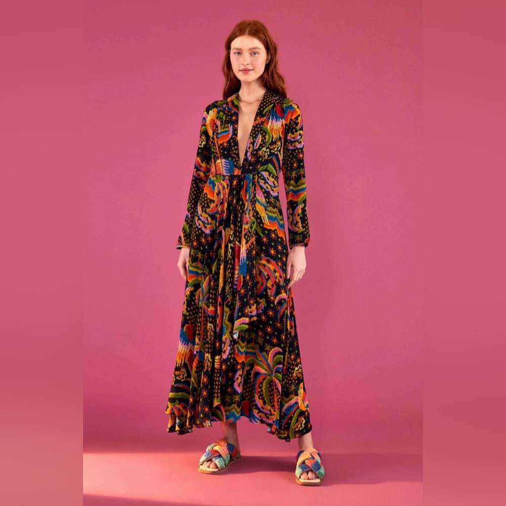 FARM Rio Black Maxi Dress with Macaw and Banana print